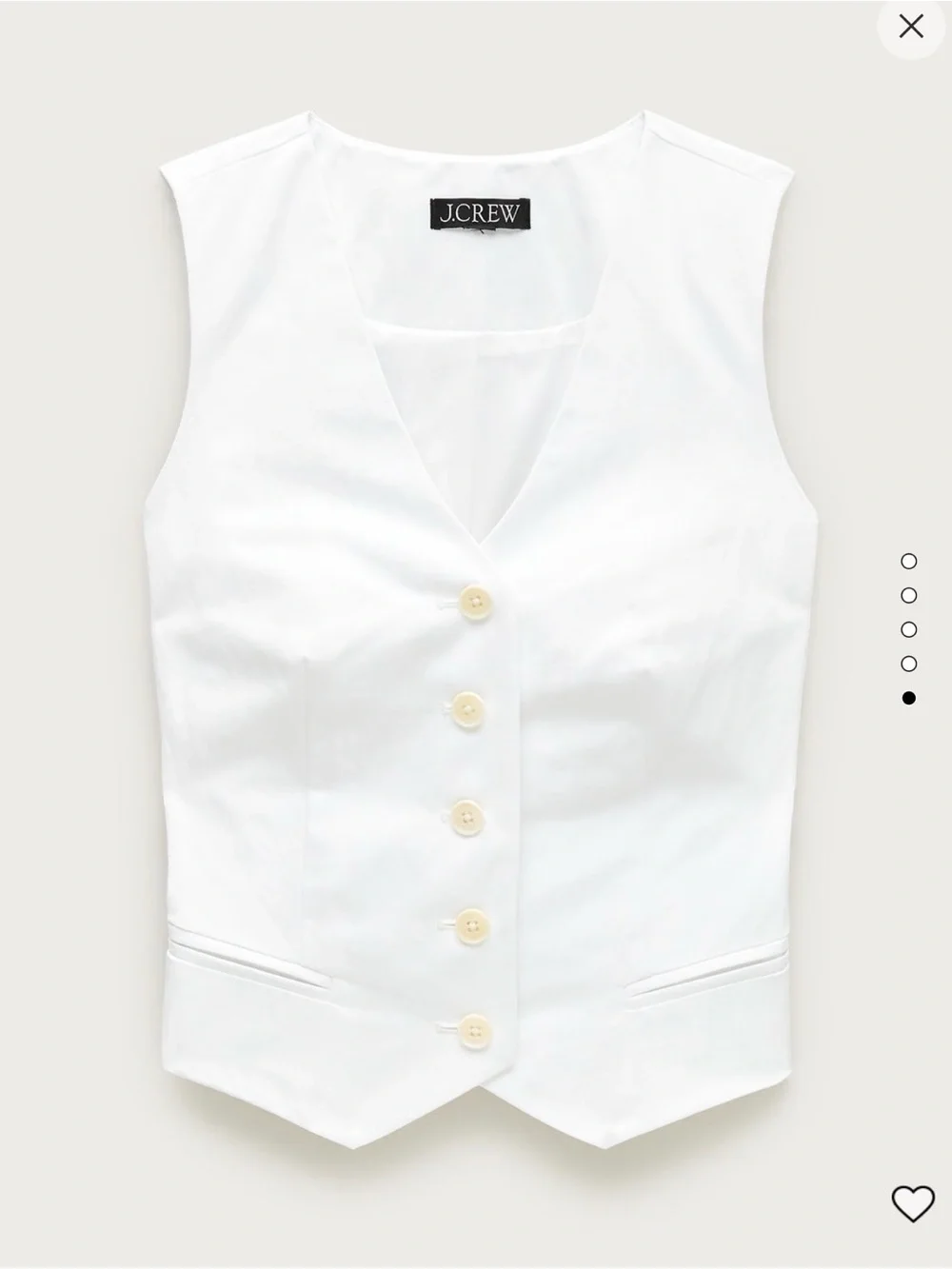 J.Crew Shrunken V-Neck Vest Top White Size 4 Cotton Blend NWT